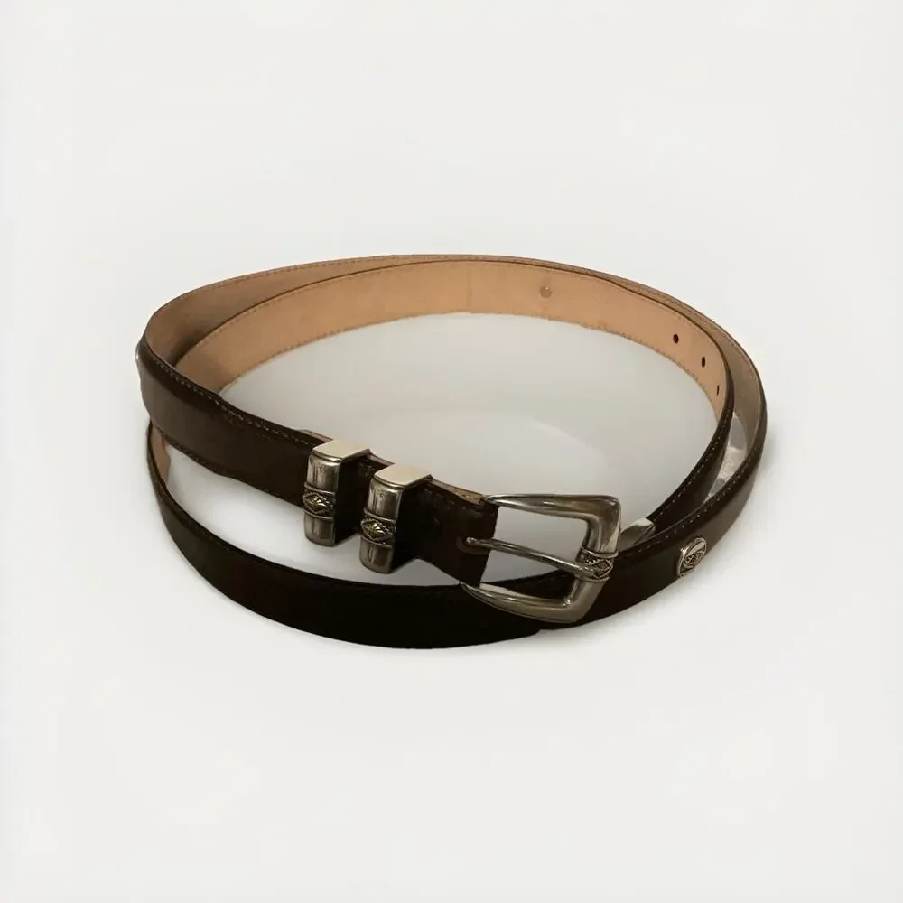 Men’s Fullerton Belt SZ 54” Tall Genuine Leather Saddle Brown Metal Silver Snap